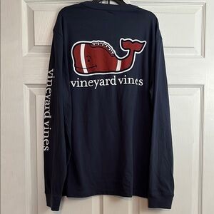 Vineyard Vines Men’s Long Sleeve Football Whale Logo Cotton Tee Navy Sz M - NWOT
